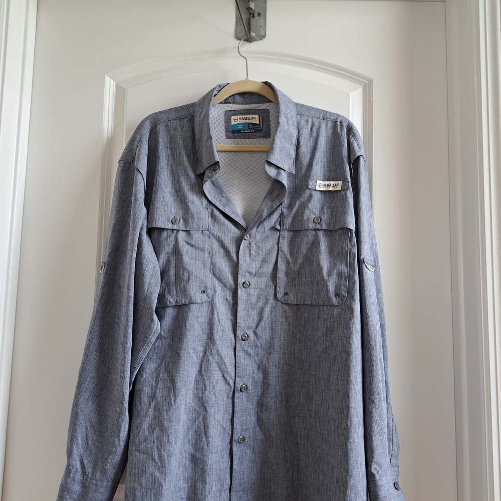 Magellan Gray Button-Up Shirt with Vented Back